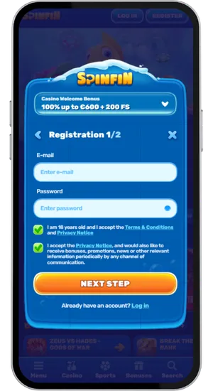 Casino sign-up form open on a laptop screen with a 2-minute registration timer visible